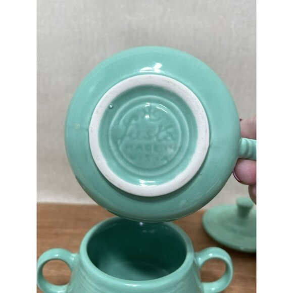 Homer Laughlin Fiesta Sea Mist Mint Green Sugar Bowl w Lid Creamer Set USA - Picture 7 of 7